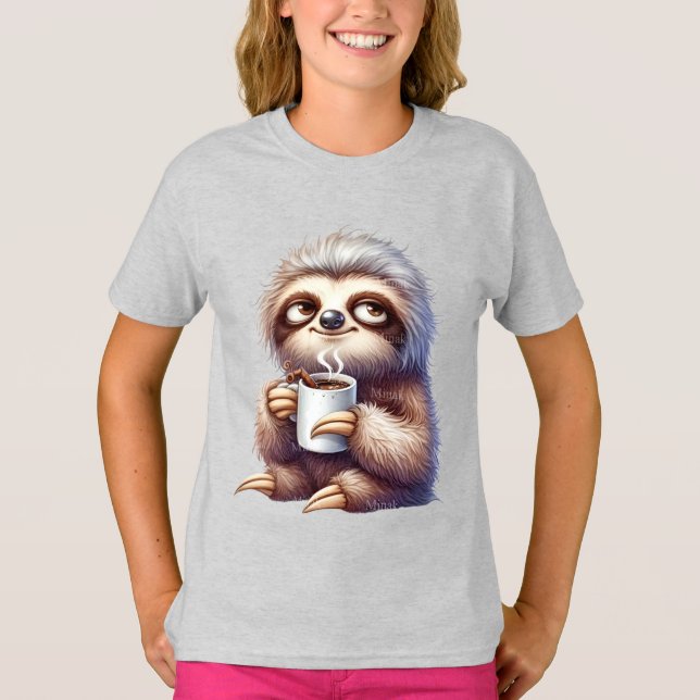 Sloth with a cup of coffee T-Shirt (Front)