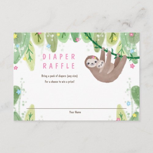 Sloth with baby Diaper Raffle Enclosure Card
