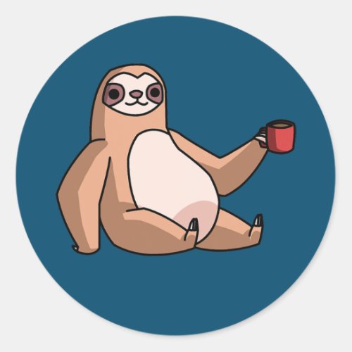 Sloth with coffee mug Chilling moning person Lazy Classic Round Sticker