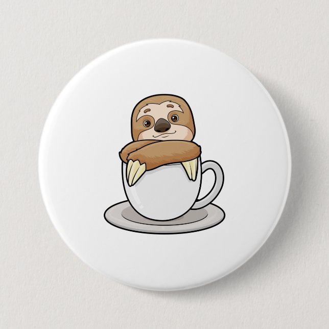 Sloth with Cup of Coffee Button (Front)