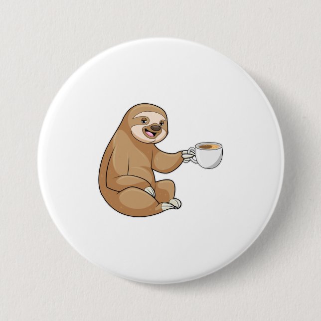 Sloth with Cup of Coffee Button (Front)