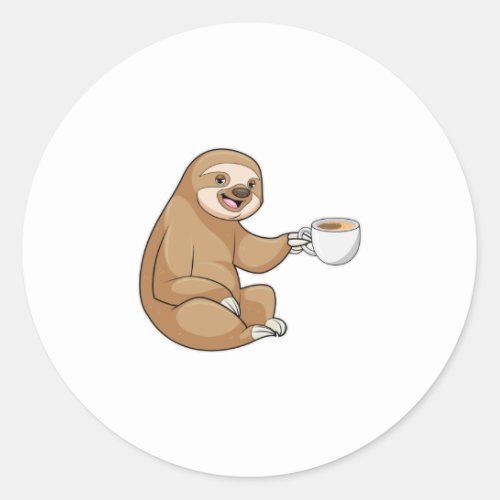 Sloth with Cup of Coffee Classic Round Sticker
