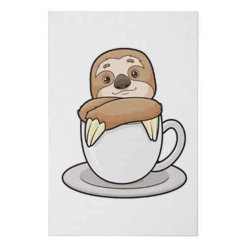 Sloth with Cup of Coffee Faux Canvas Print