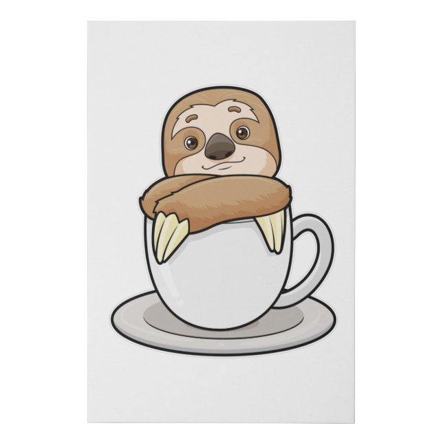 Sloth with Cup of Coffee Faux Canvas Print (Front)