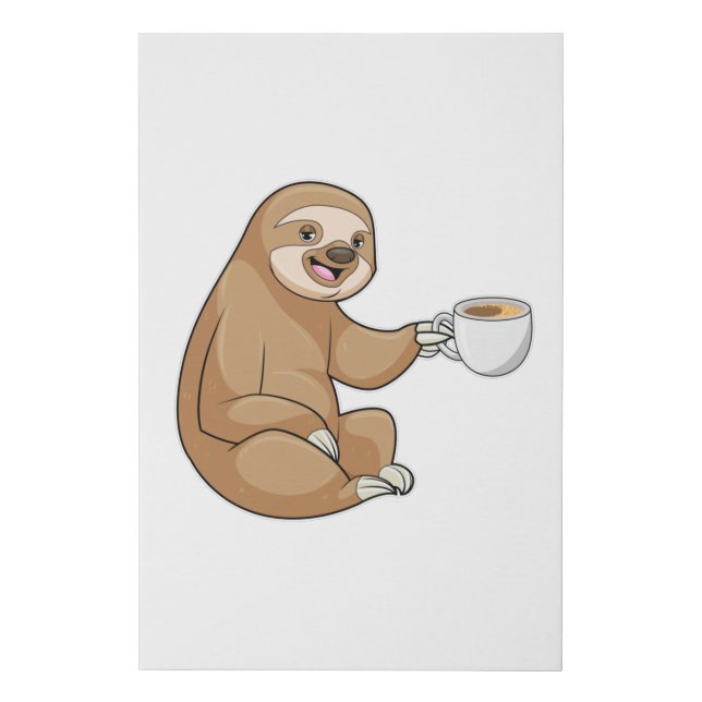 Sloth with Cup of Coffee Faux Canvas Print (Front)