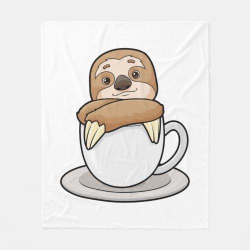 Sloth with Cup of Coffee Fleece Blanket