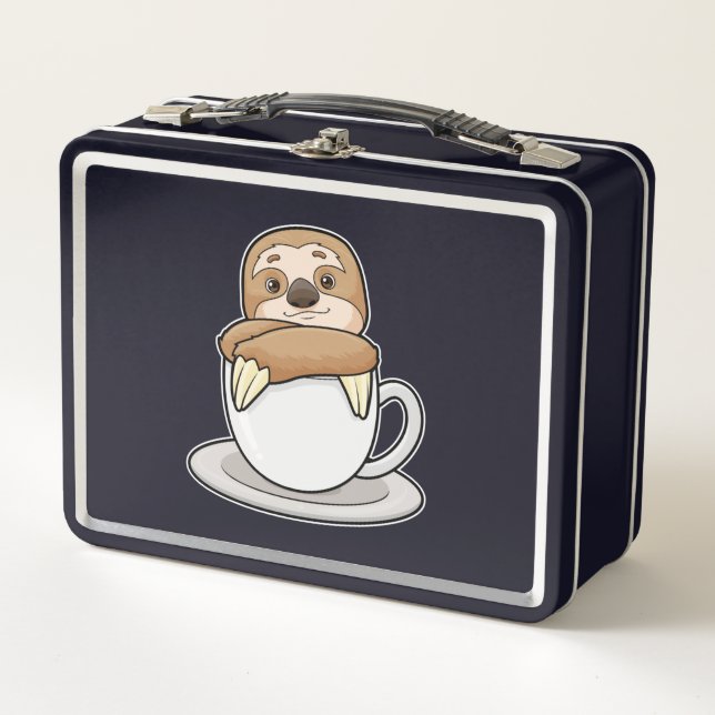 Sloth with Cup of Coffee Metal Lunch Box (Front)