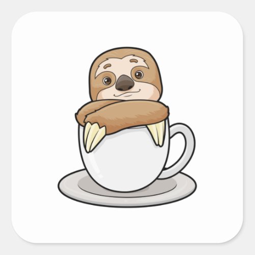 Sloth with Cup of Coffee Square Sticker
