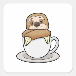 Sloth with Cup of Coffee Square Sticker