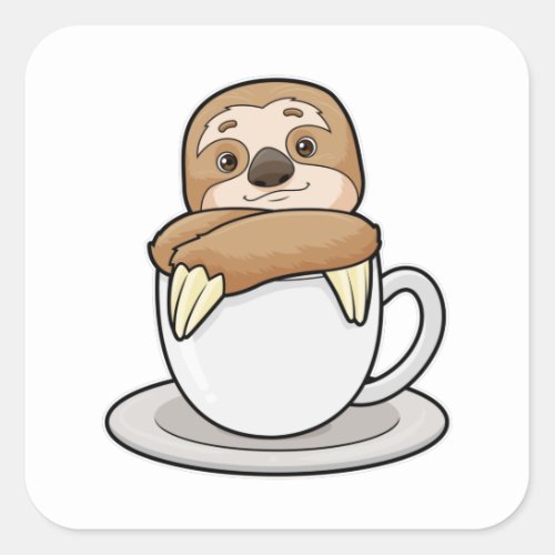 Sloth with Cup of Coffee Square Sticker