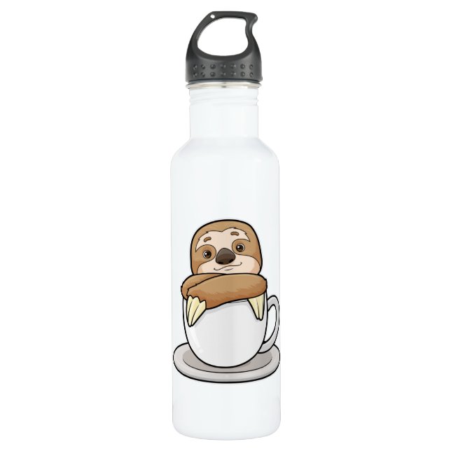 Sloth with Cup of Coffee Stainless Steel Water Bottle (Front)
