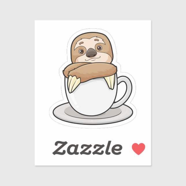 Sloth with Cup of Coffee Sticker (Sheet)