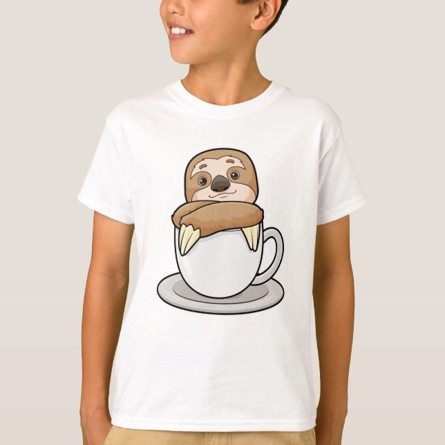 Sloth with Cup of Coffee T-Shirt (Front)