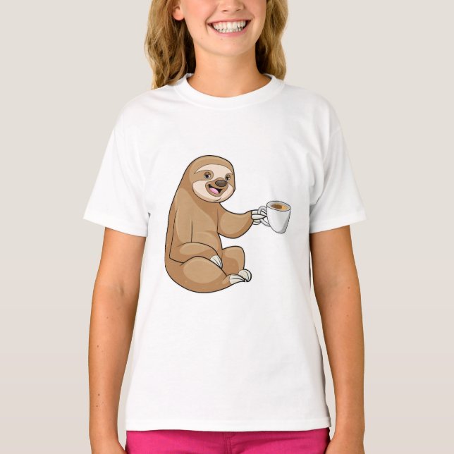 Sloth with Cup of Coffee T-Shirt (Front)