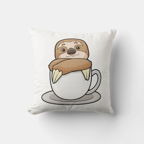 Sloth with Cup of Coffee Throw Pillow