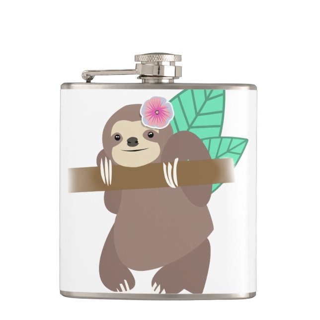 Sloth With Flower Digital Illustration Flask (Front)
