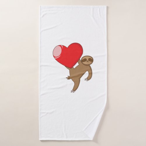 sloth with heart I love lazy animals Bath Towel