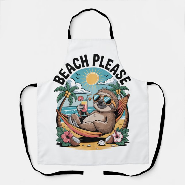 Sloth with Ice Cream Summer Beach Please Apron (Front)
