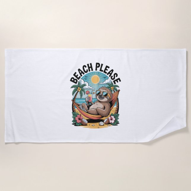Sloth with Ice Cream Summer Beach Please Beach Towel (Front)