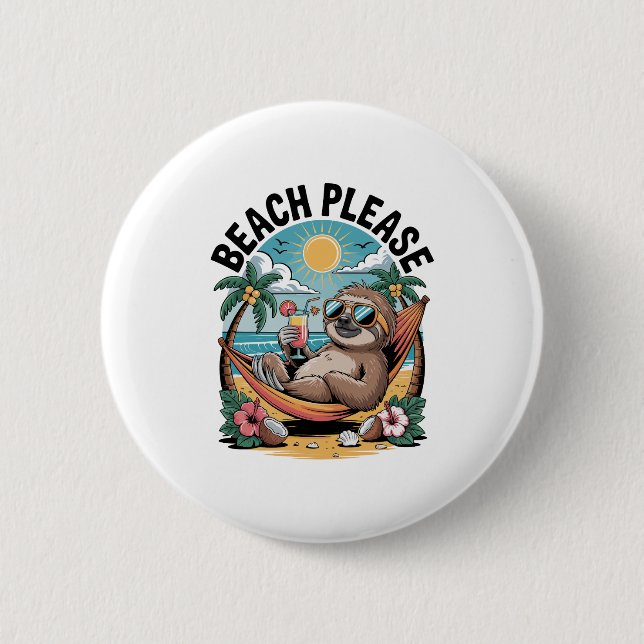 Sloth with Ice Cream Summer Beach Please Button (Front)