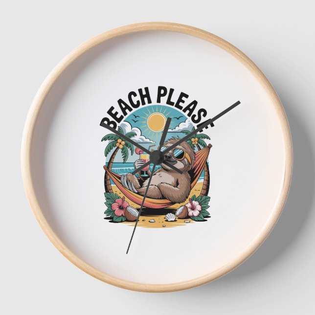Sloth with Ice Cream Summer Beach Please Clock (Front)