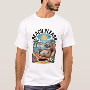 Sloth with Ice Cream Summer Beach Please T-Shirt