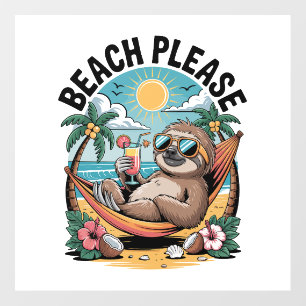 Sloth with Ice Cream Summer Beach Please Wall Decal