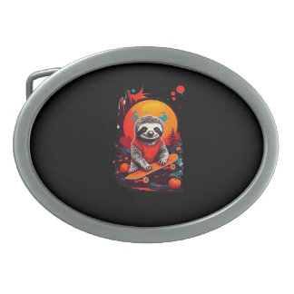 Sloth with skateboard on halloween night Classic T Belt Buckle