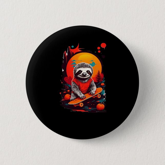 Sloth with skateboard on halloween night Classic T Button (Front)