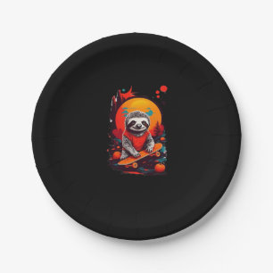 Sloth with skateboard on halloween night Classic T Paper Plates