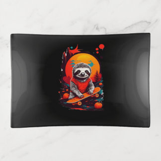 Sloth with skateboard on halloween night Classic T Trinket Tray