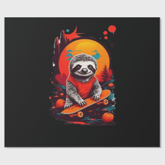 Sloth with skateboard on halloween night Classic T Wrapping Paper