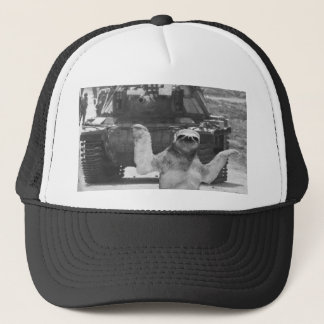 sloth with tank trucker hat