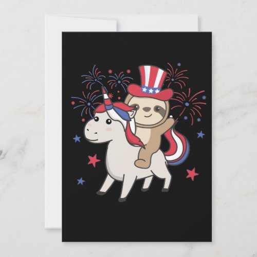 Sloth With Unicorn For Fourth Of July Fireworks Invitation
