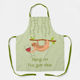 Sloth with Wine All-Over Print Apron, Medium Apron