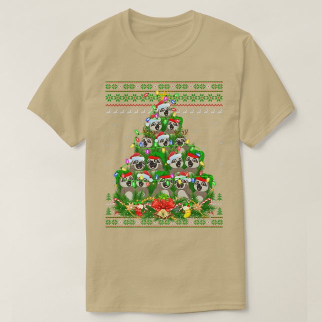 Sloth Xmas Lighting Tree Santa Sloth Ugly Christma T-Shirt (Design Front)