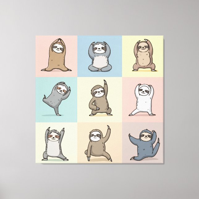 Sloth Yoga Grid Canvas Print (Front)