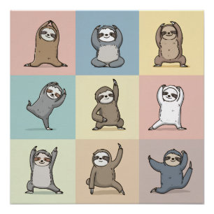 Sloth Yoga Grid Poster