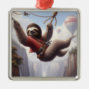 Sloth Ziplining Metal Ornament