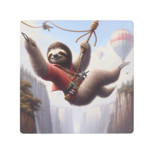 Sloth Ziplining Metal Print