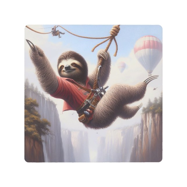 Sloth Ziplining Metal Print (Front)