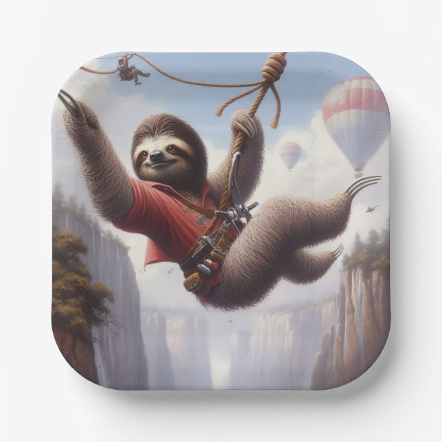 Sloth Ziplining Paper Plates (Front)
