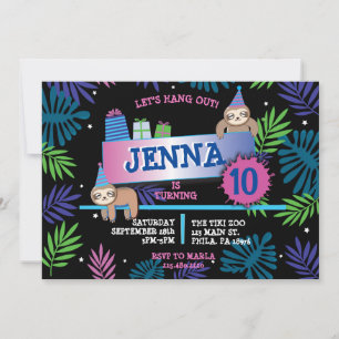 SLOTH ZOO JUNGLE Birthday Party Invitation