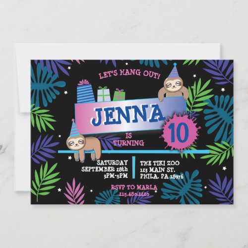 SLOTH ZOO JUNGLE Birthday Party Invitation