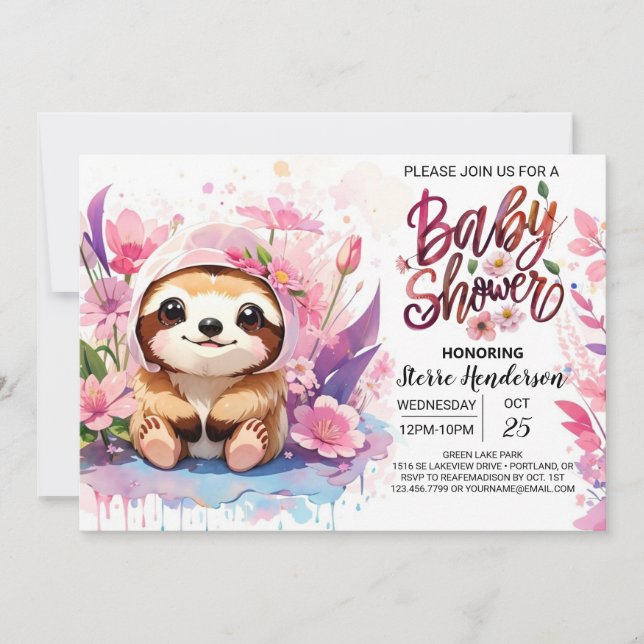Slothful Wonder Baby Shower Invitation (Front)