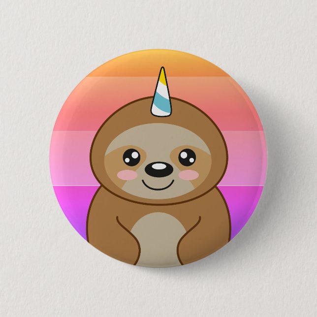 Slothicorn Cute Unicorn Kawaii Cartoon Sloth Button (Front)