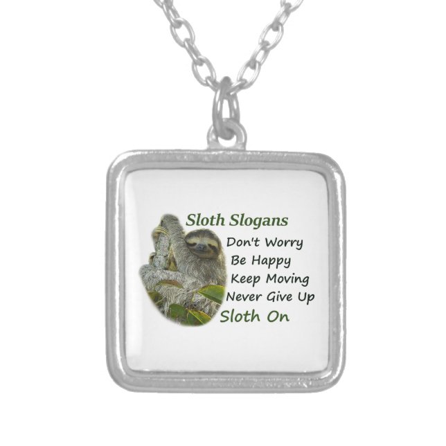 Slothing Photo Motivational Sloth Sayings Silver Plated Necklace (Front)