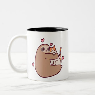 Sloths and Cats Are Best Friends Two-Tone Coffee Mug