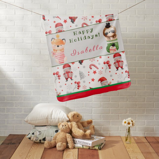 Sloths and Fox Customize Text and Name Baby Blanket (In Situ)
