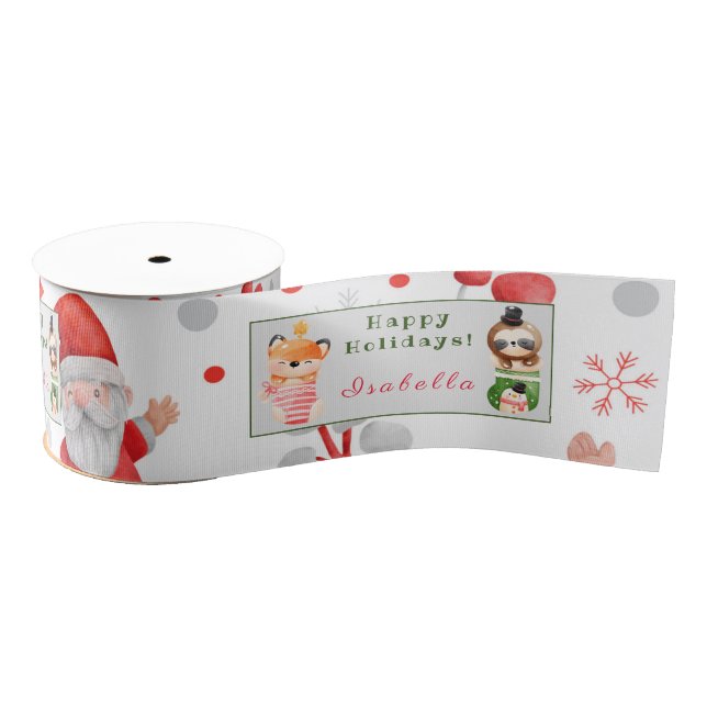 Sloths and Fox Customize Text and Name Grosgrain Ribbon (Spool)
